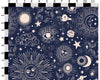 Cotton Fabric - Navy Blue Zodiac Sun Moon & Stars - Digital Print Fabric