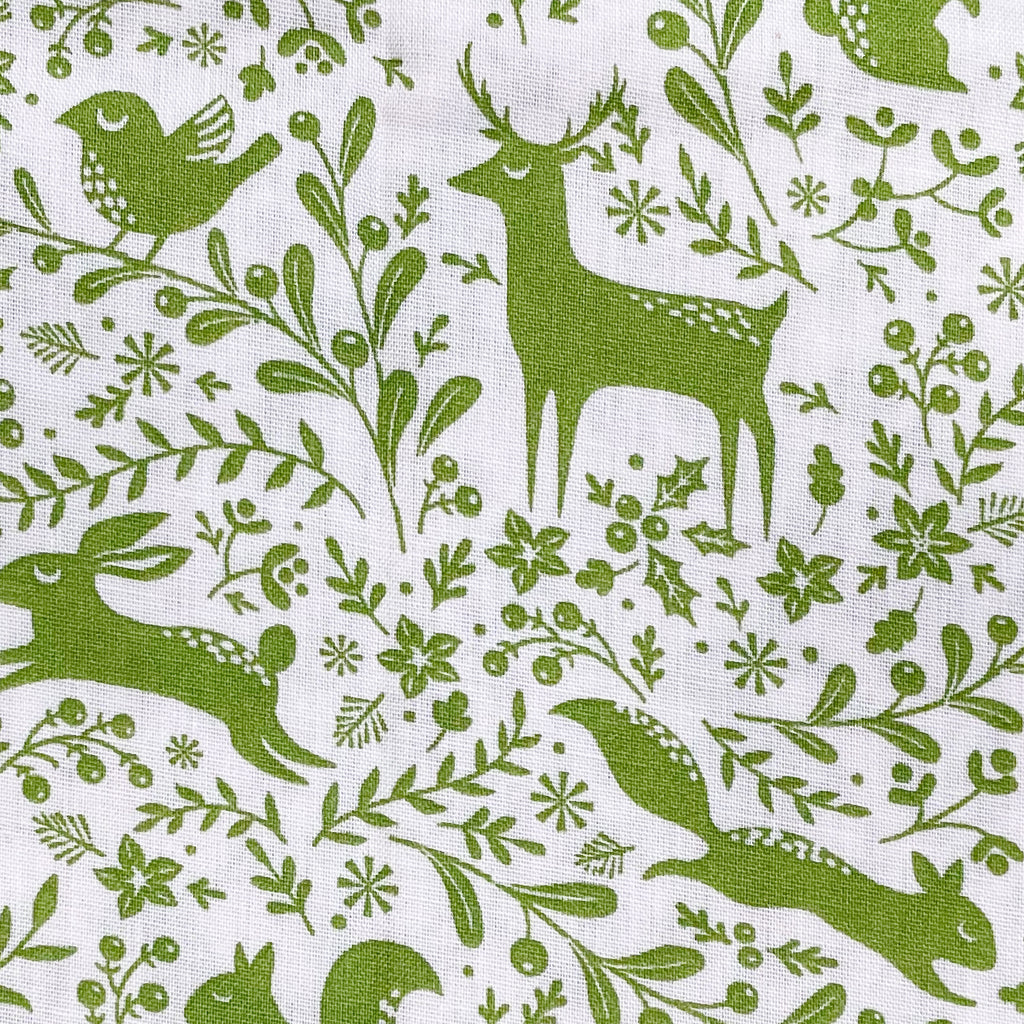 Polycotton Fabric - Green Forest Animals - Craft Fabric Material