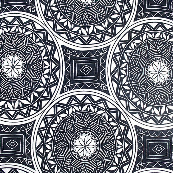 Linen Mix Fabric - Navy Blue White Aztec Mosaic Print - Craft Dress Fabric Material