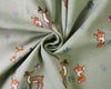 Soft Jersey Fabric - Cute Deer & Fox Sage Green Cotton Stretch Clothing Fabric