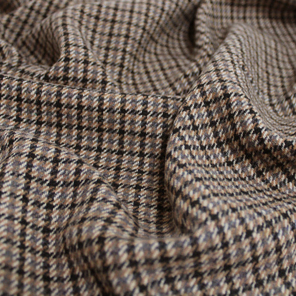Wool Mix Fabric - Camel Brown Ditsy Dogtooth - Vintage Style Fabric
