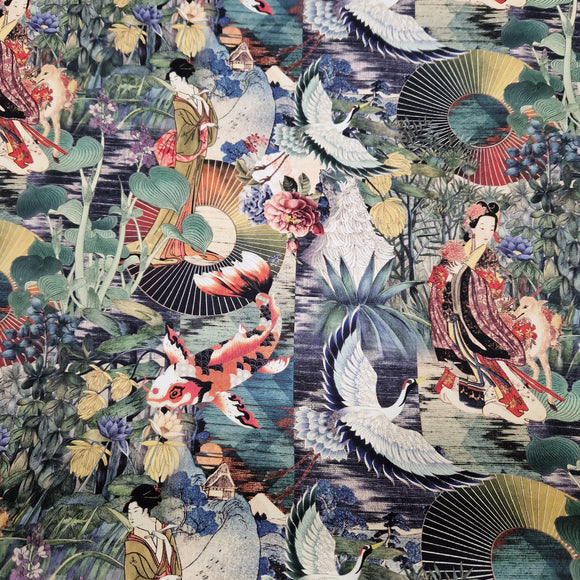 Cotton Canvas Fabric - Japanese Garden
