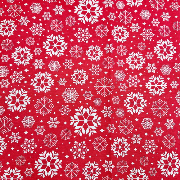 Christmas Canvas Panama Fabric - White Snowflakes on Red - Xmas Craft Upholstery Fabric