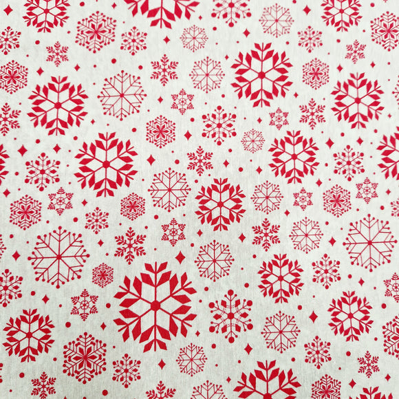 Christmas Canvas Panama Fabric - Red Snowflakes on White - Xmas Craft Upholstery Fabric