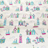 Cotton Fabric - Beach Huts Lighthouse Boats Seaside Print Craft Fabric- Candy