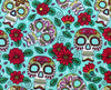 FABRIC REMNANT - Turquiose Floral Sugar Skulls Cotton Fabric - 1.5m Length