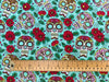FABRIC REMNANT - Turquiose Floral Sugar Skulls Cotton Fabric - 1.5m Length