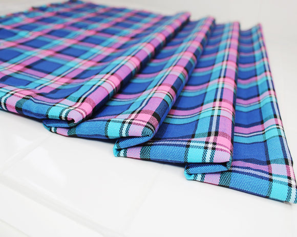 Navy Blue & Pink Tartan Check Polyviscose Fabric