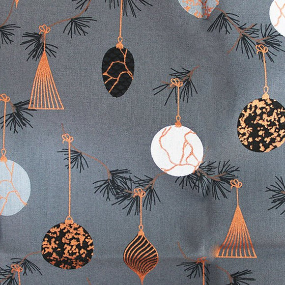 Contemporary Christmas Fabric - Rose Gold Baubles on Grey - Craft Fabric