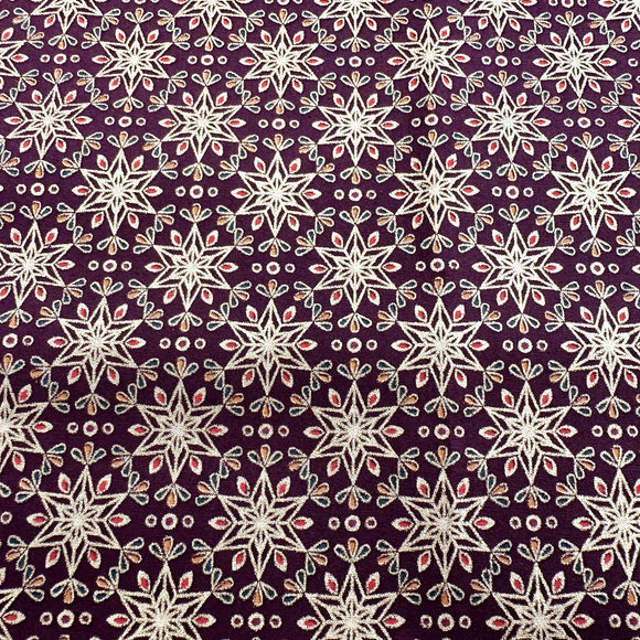 Christmas Fabric - Metallic Gold Stars on Burgundy Red - Craft Fabric Material