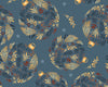 Christmas Fabric - Floral Christmas Baubles on Denim Blue - Craft Fabric Material