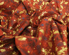 Christmas Fabric - Floral Christmas Branches on Rust Red - Craft Fabric Material