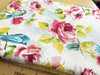 FABRIC REMNANT - Pretty Blue Bird & Pink Rose Floral Canvas Fabric - 0.5m Length