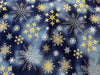 Christmas Fabric - Metallic Gold Snowflakes on Navy Blue - Craft Fabric