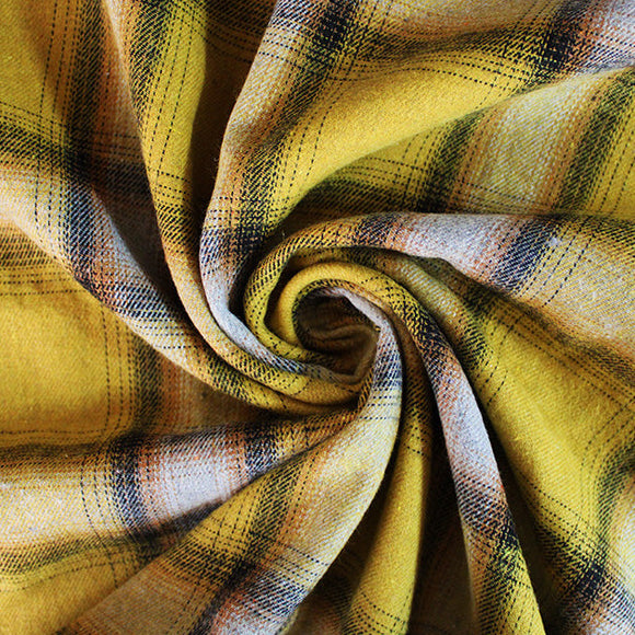 Soft Brushed Polycotton Fabric - Mustard Yellow Tartan Check Jacquard Fabric Material
