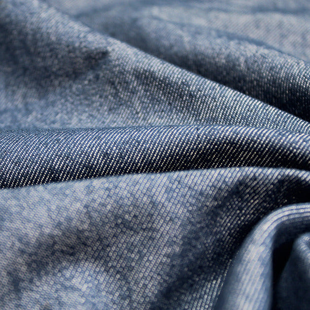 Denim Fabric - Blue Plain Washed Stretch Denim - Jeans Fabric Material