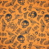 Halloween Fabric - Orange Black Skulls & Spiders - Polycotton Craft Fabric