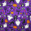 Halloween Fabric - Spooky Ghosts & Cats on Purple - Polycotton Craft Fabric