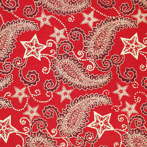 Christmas Fabric Metallic Gold Paisley on Red Craft Fabric