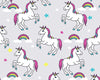 Cotton Fabric - Rainbow Unicorns on Silver Grey - Craft Fabric Material Metre