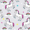 Cotton Fabric - Rainbow Unicorns on Silver Grey - Craft Fabric Material Metre