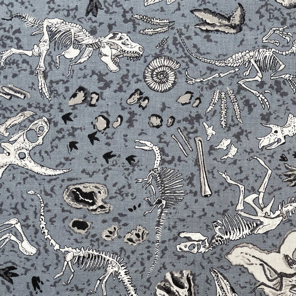 Nutex Fabric - Dinosaur Fossils on Slate Grey Blue