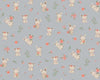 Children's Fabric - Grey Sweet Bunny & Pink Floral - Organic Cotton Craft Fabric