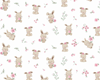 Children's Fabric - Ivory Sweet Bunny & Pink Floral - Organic Cotton Craft Fabric
