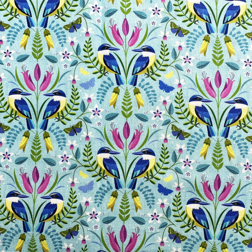 100% Cotton - Kingfisher Birds on Blue - Nutex Fabric