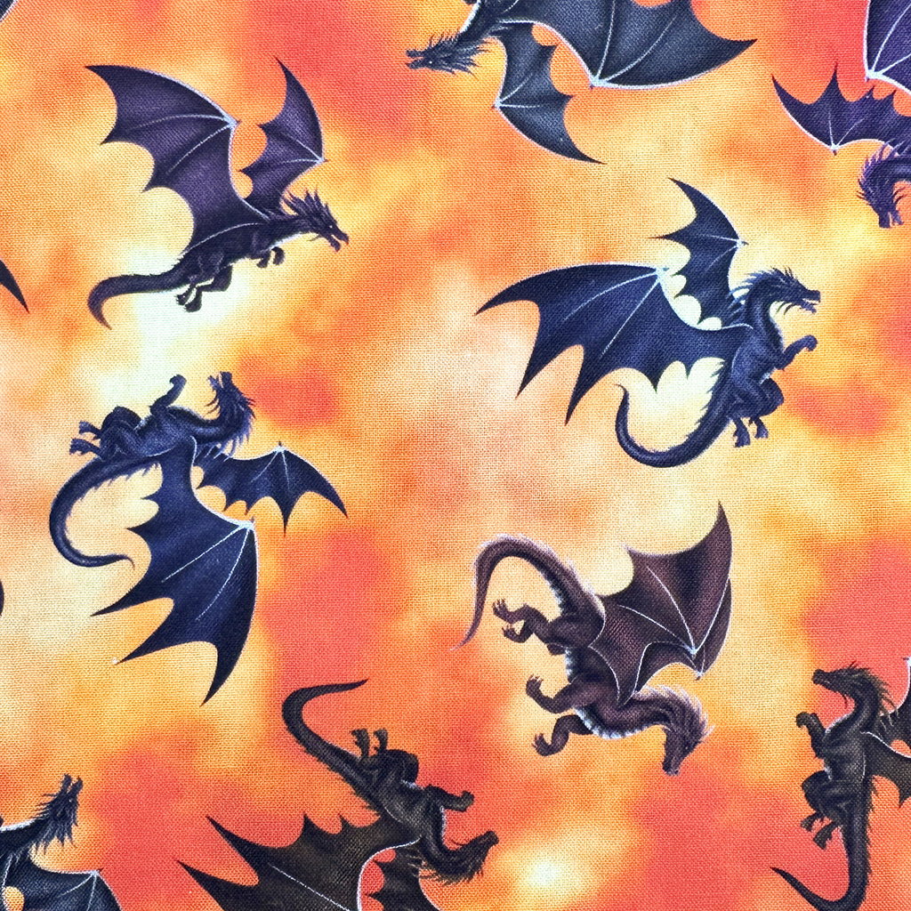 100% Cotton - Fire & Fury Dragons Orange - Nutex Fabric
