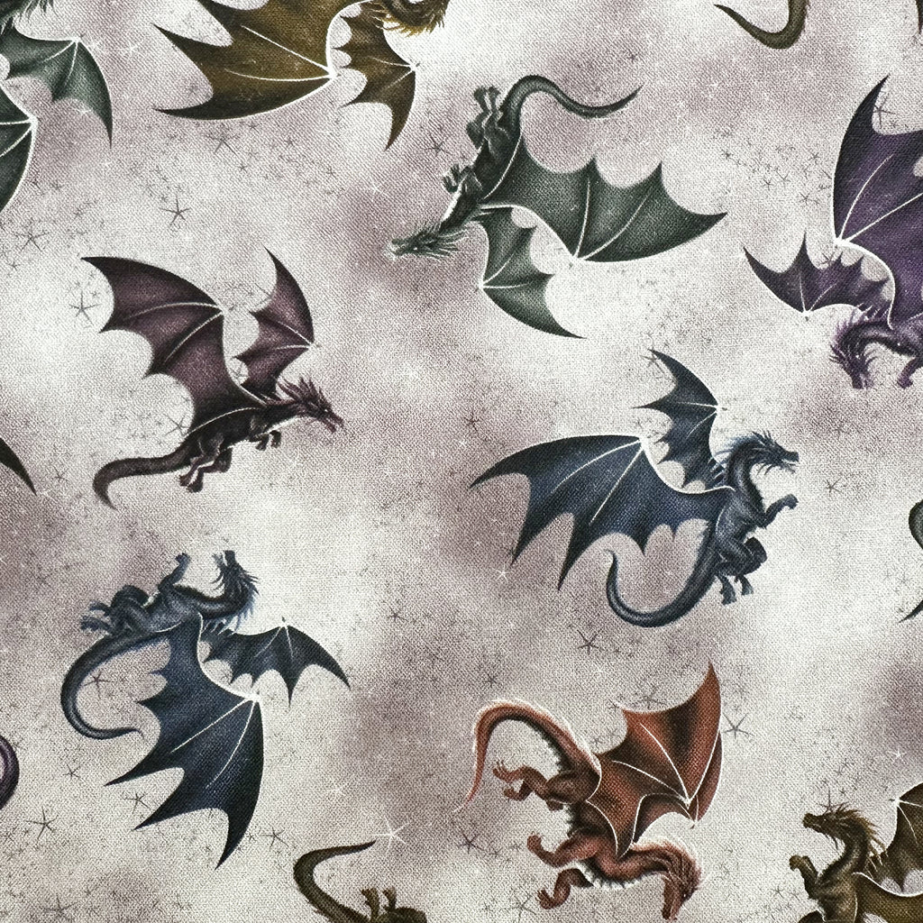 100% Cotton - Fire & Fury Dragons Grey - Nutex Fabric