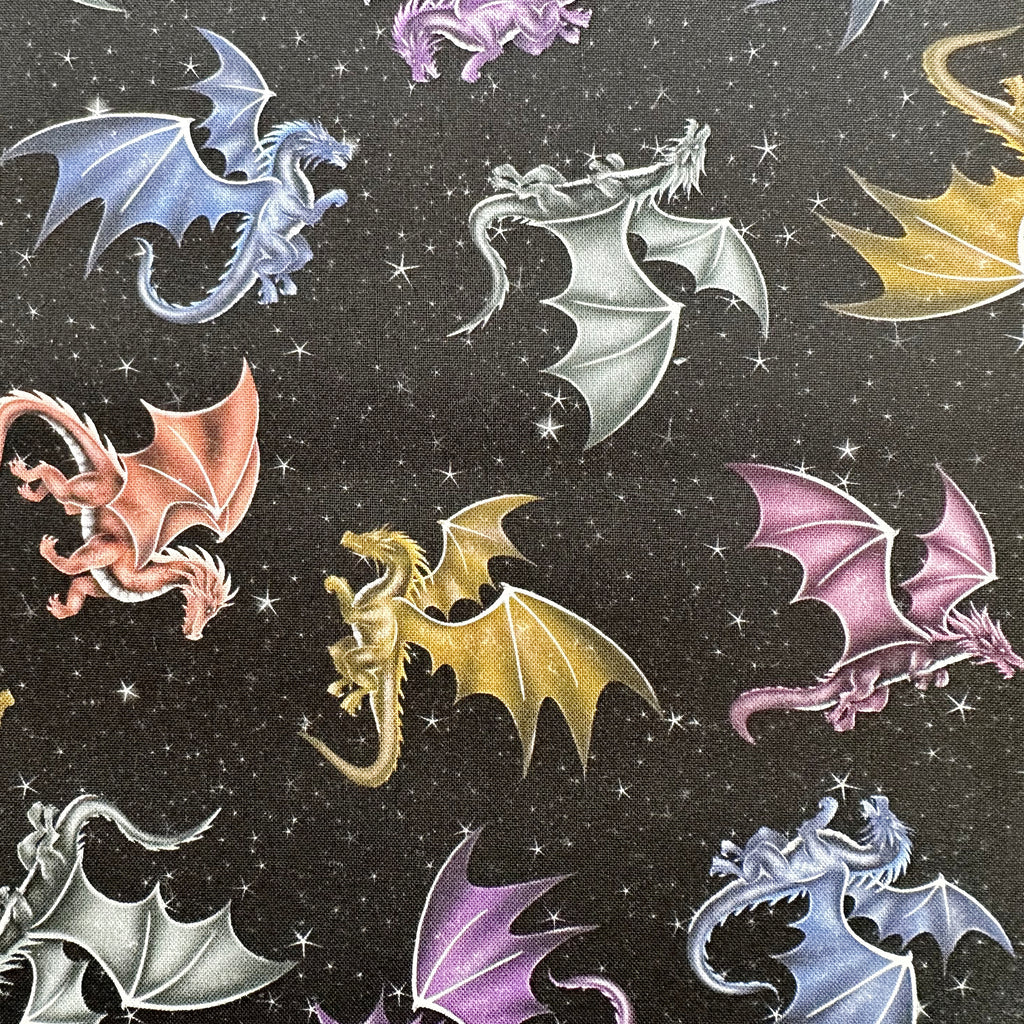 100% Cotton - Fire & Fury Dragons Black - Nutex Fabric