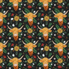 Nutex Fabric - Highland Cow Blooms - Cotton Quilting Craft Fabric