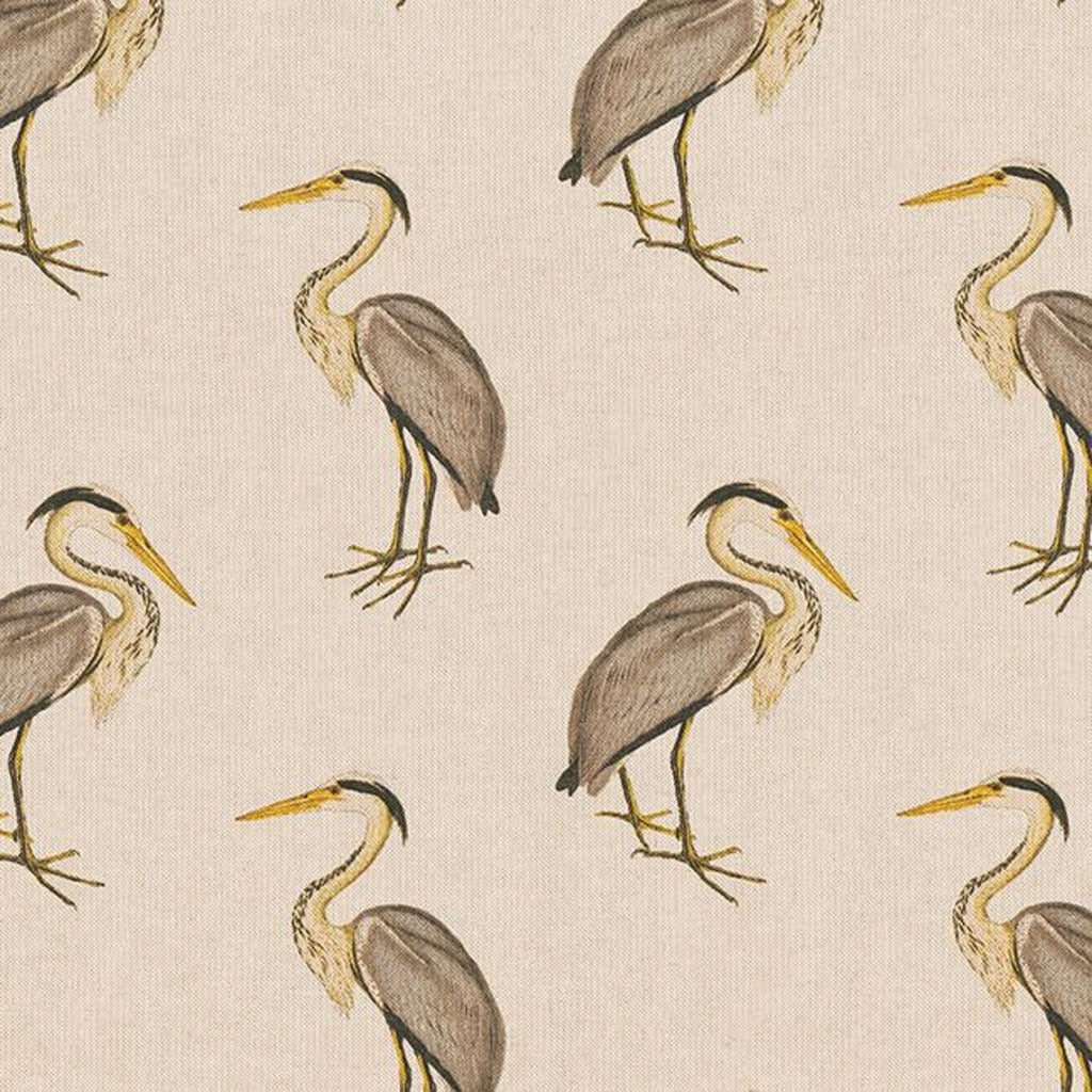 Linen Look Canvas Fabric - Heron Bird Print - Upholstery Cushion Curtain Craft Fabric