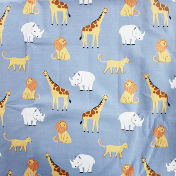 Soft Jersey Fabric - Jungle Safari Animals Blue Cotton Stretch Clothing Fabric