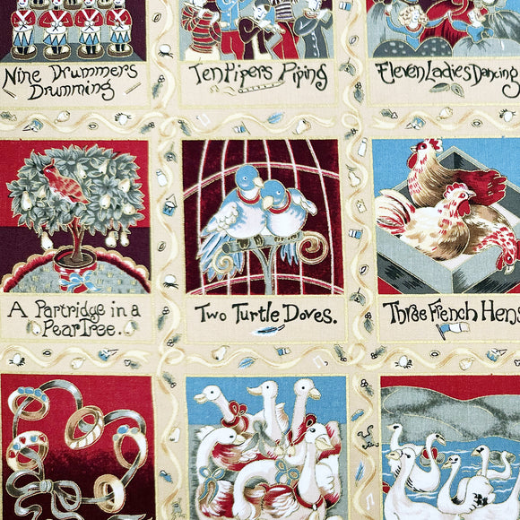 Nutex Fabric - 12 Days of Christmas - Gold Christmas Craft Fabric Material