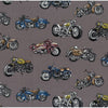100% Cotton - Classic Ride - Motorbike Print on Grey - Nutex Fabric