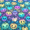 Cotton Fabric - Neon Spooky Pumpkins Halloween - Digital Print Craft Fabric