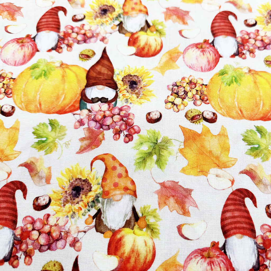 Cotton Fabric - Cute Autumn Gonks & Pumpkins - Digital Print Craft Fabric