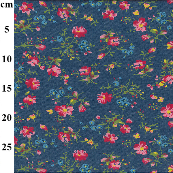 Cotton Denim Fabric Pretty Pink Floral Navy Blue Dress Fabric