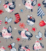 Christmas Fabric - Red Robins on Silver Grey Background - Cotton Fabric