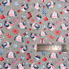 Christmas Fabric - Red Robins on Silver Grey Background - Cotton Fabric