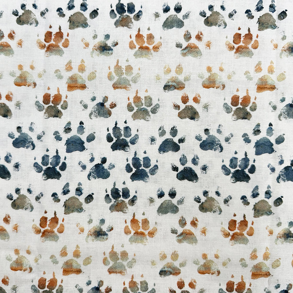 Cotton Fabric - Doggy Paw Print - Charcoal