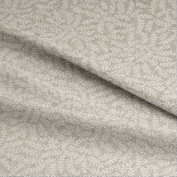 Cotton Rich Jacquard Upholstery Fabric Beige & White 'Spring' Leaf Design