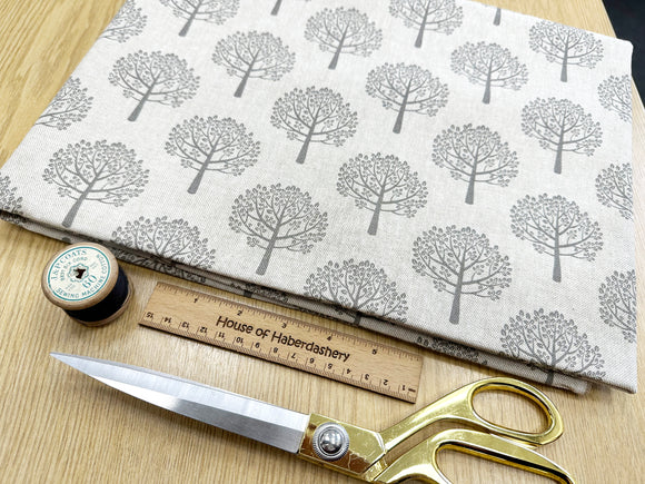 FABRIC REMNANT - Grey on Natural Mulberry Tree Print Canvas Fabric - 0.5m Length