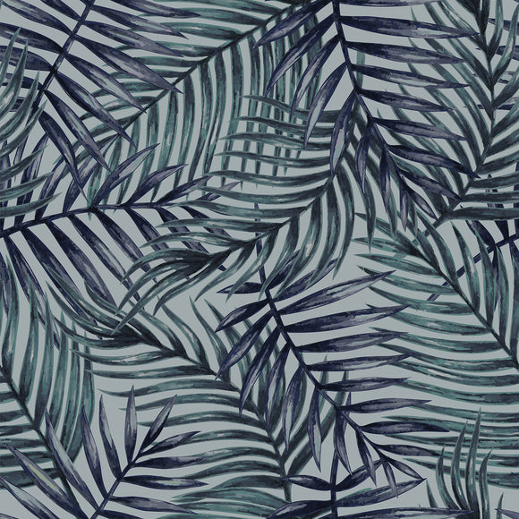 Outdoor Garden Fabric - Leaf Print on Graphite Grey - Digitally Printed PU Coated UV Resistant Water Repellent Material