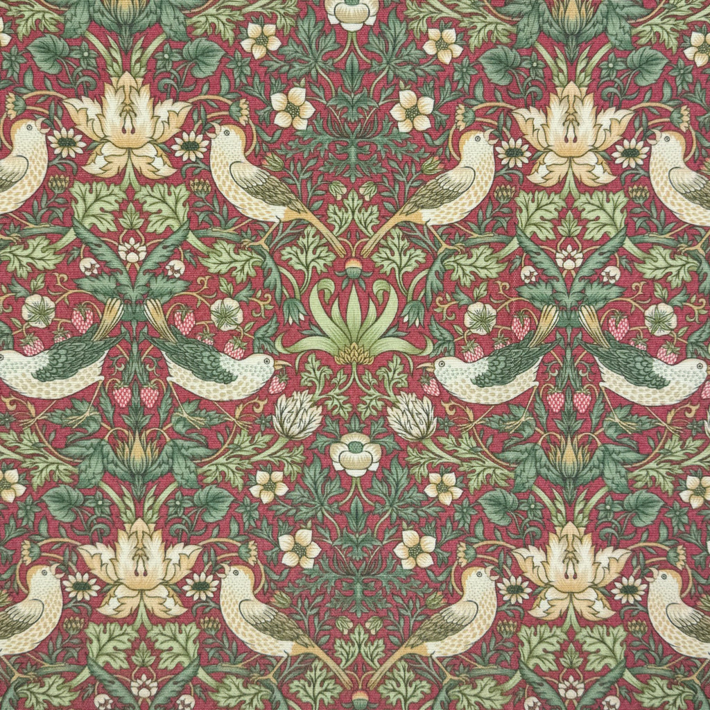 Outdoor Garden Fabric William Morris Strawberry Thief Crimson Red Cushion Fabric