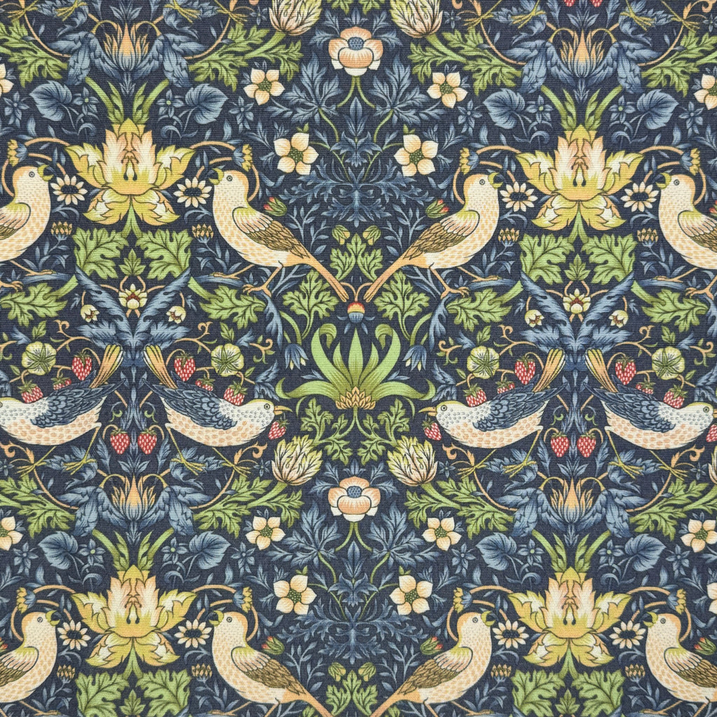 Outdoor Garden Fabric William Morris Strawberry Thief Navy Blue Cushion Fabric