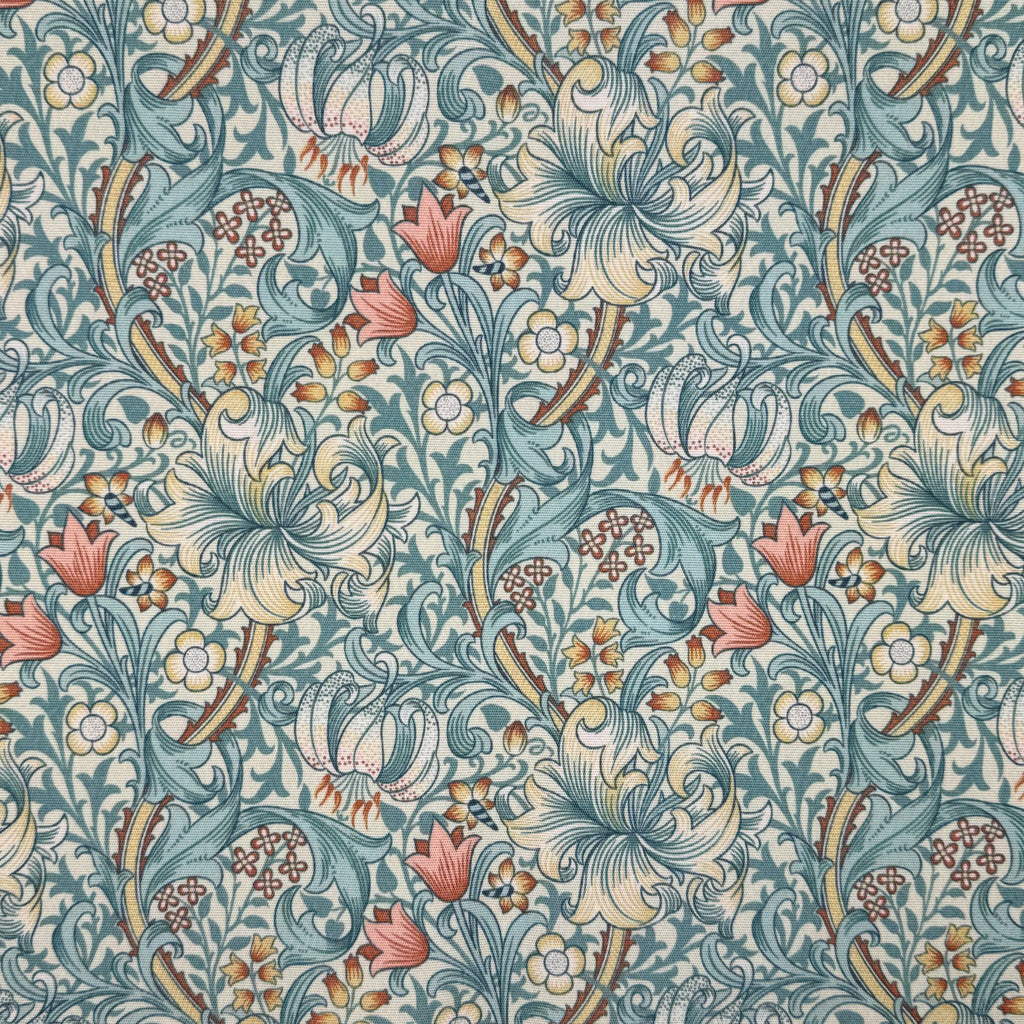 Outdoor Garden Fabric William Morris Golden Lily Cornflower Blue Cushion Fabric