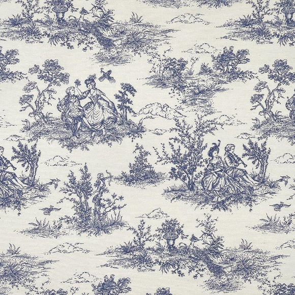 Cotton Panama Canvas Fabric - Classic French Design Toile on Navy Blue